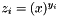 $ z_i = (x)^{y_i} $