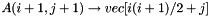 \[ A(i+1,j+1) \to vec[i(i+1)/2+j] \]
