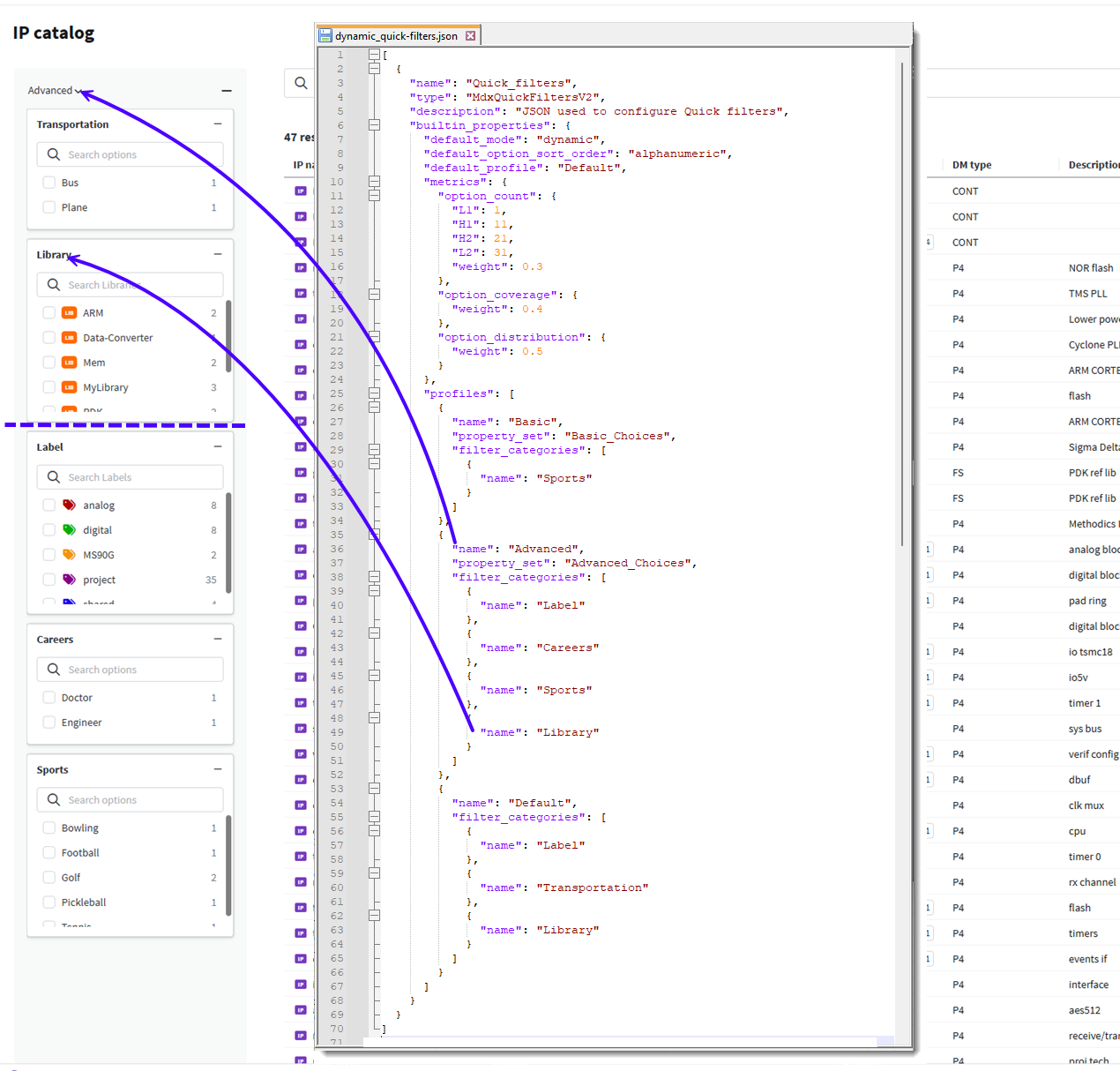 dynamic quick filter view
