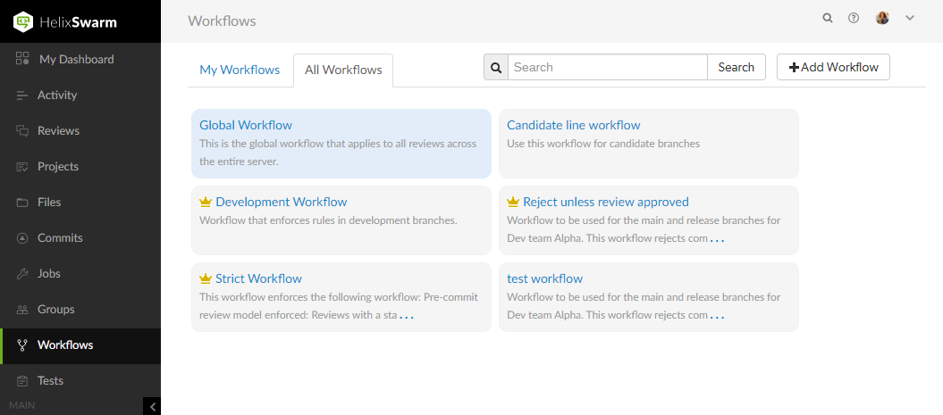 Workflows Page Image of the Workflows Page