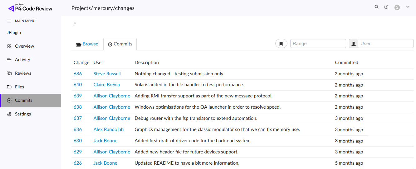Image of a Commits page showing a specific depot location