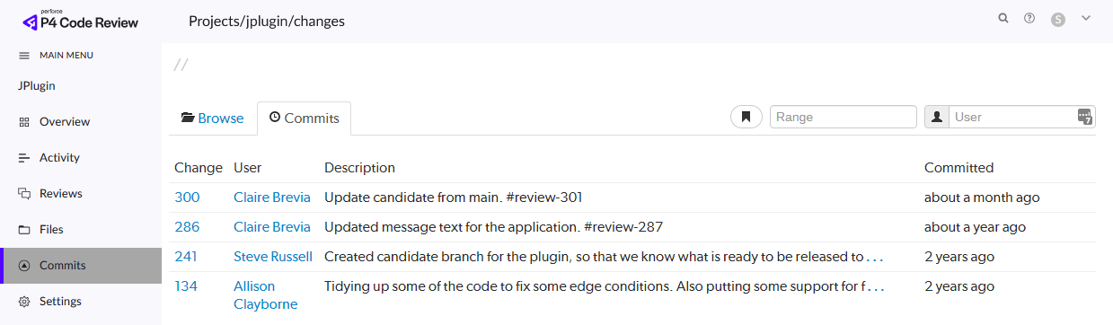 Project Commits tab image