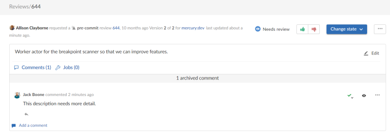 Image of the Review Description Section