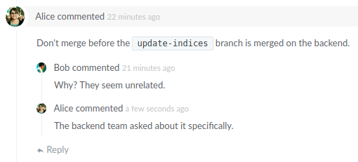Example of a comment thread