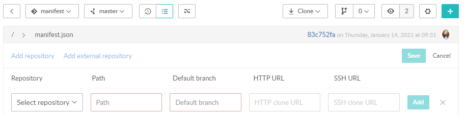 Add a repository to the manifest file Image of Add a repository to the manifest file