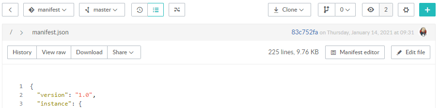 Manifest editor button location Image of the Manifest editor button location