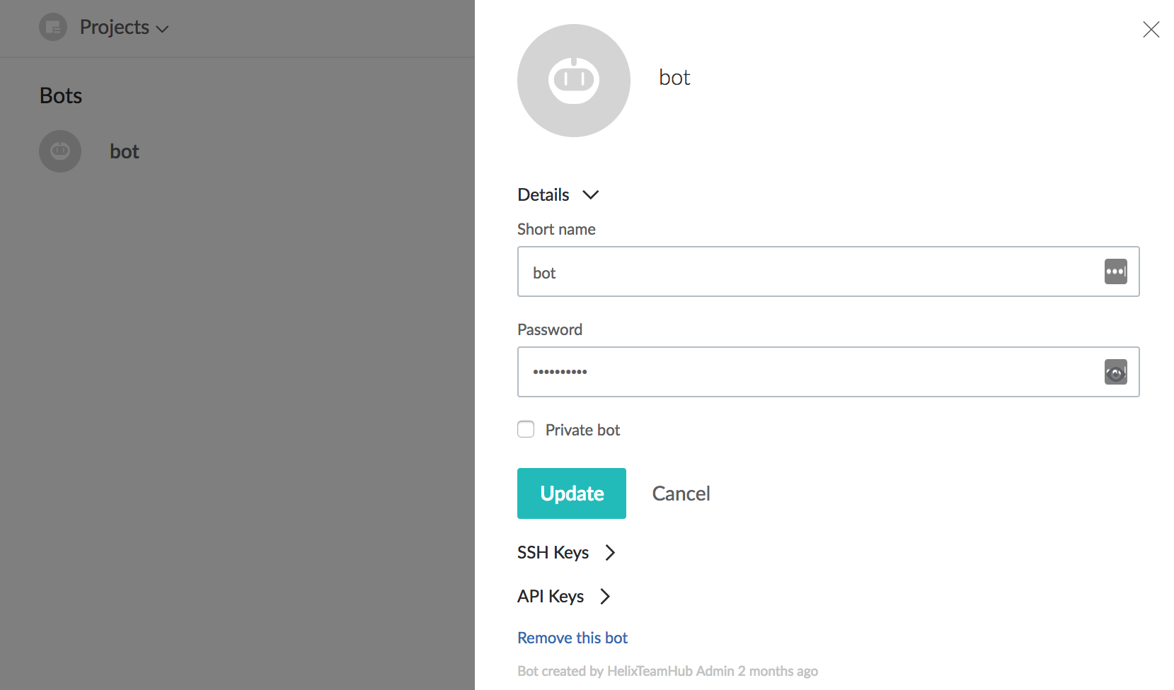 Helix TeamHub Bot credentials