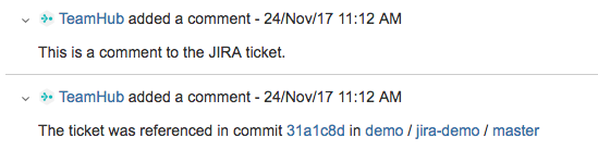Commit in Helix TeamHub referencing a JIRA issue