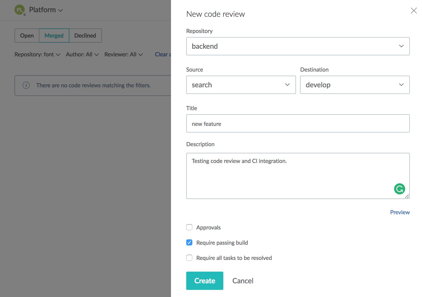 Helix TeamHub new code review with passing build requirement