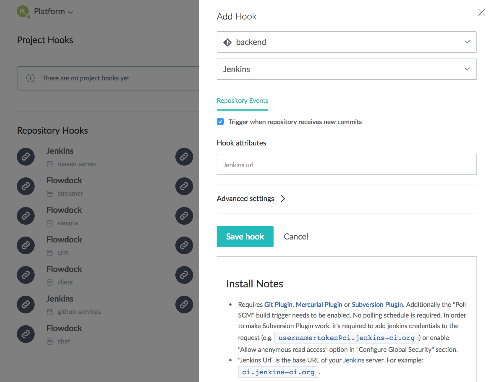Adding a Jenkins hook in Helix TeamHub