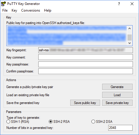PuttyGen generated SSH key