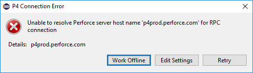 Image of the p4 connection error dialog