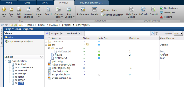 Image of the Simulink project file view