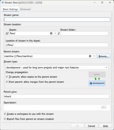 Stream: Edit dialog (Basic Settings tab)
