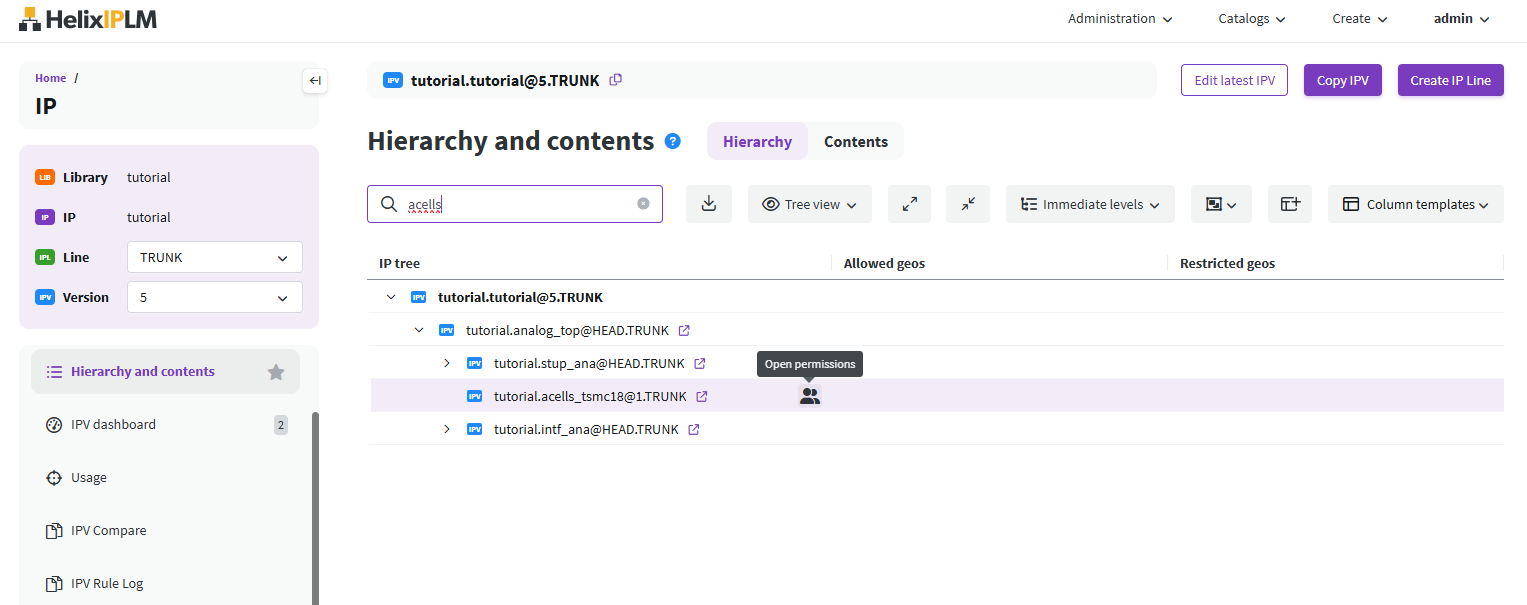 open permissions button