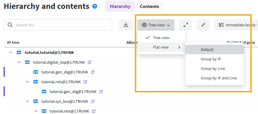 ip hierarchy views drop down