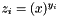 $ z_i = (x)^{y_i} $
