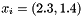 $ x_{i} = (2.3, 1.4) $