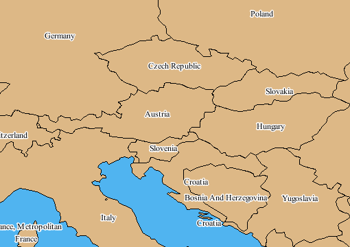 Map showing
country name labels