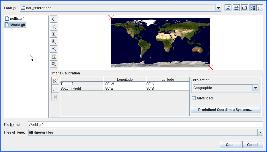 Select
Data Sources pane for a nongeoreferenced image file