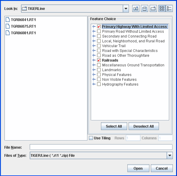 Select
Data Sources pane for a TIGER/Line file