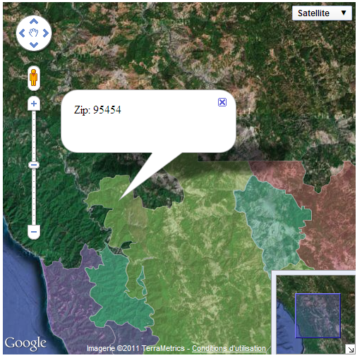 Google
Map showing state boundaries with a tooltip displaying a zip code
for a state with zip code 95454.