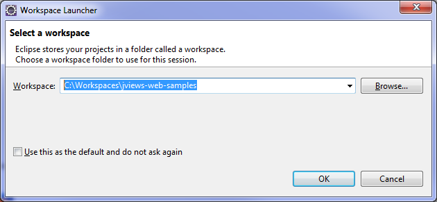 Eclipse
Workspace Launcher window showing folder name.
