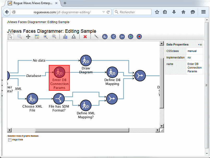JViews
Diagrammer Web application demo showing flowchart with toolbar.