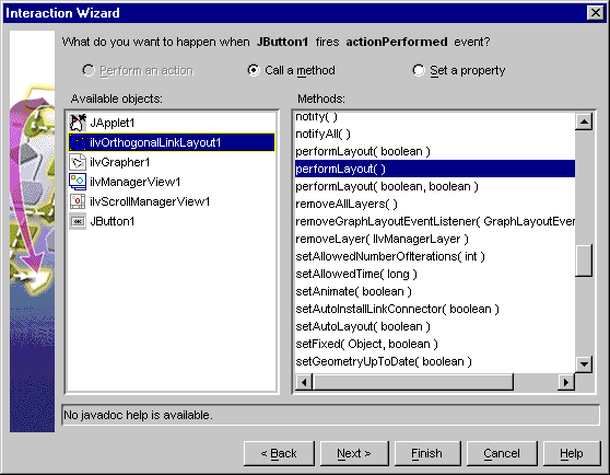 Picture
of the Interaction Wizard showing selection of the performLayout method