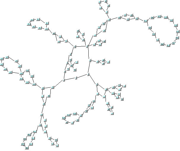 Large
graph drawing (combination of cycles and trees) produced with this
layout algorithm