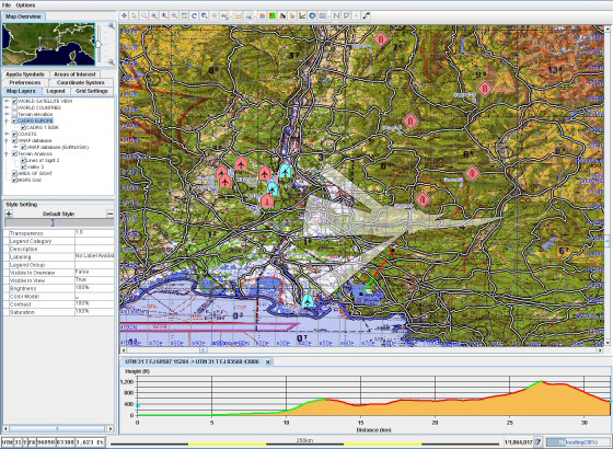 Example
of a display built with JViews Maps for Defense