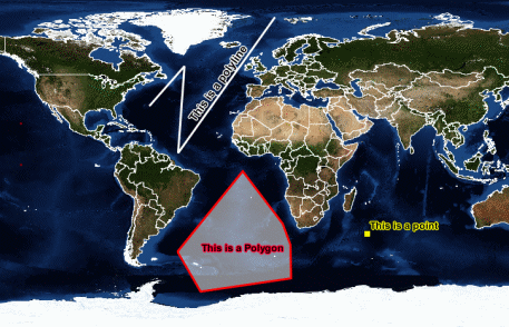 Map displaying
point, line and polygon annotations