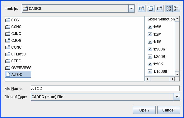 Select
Data Sources pane for a CADRG file