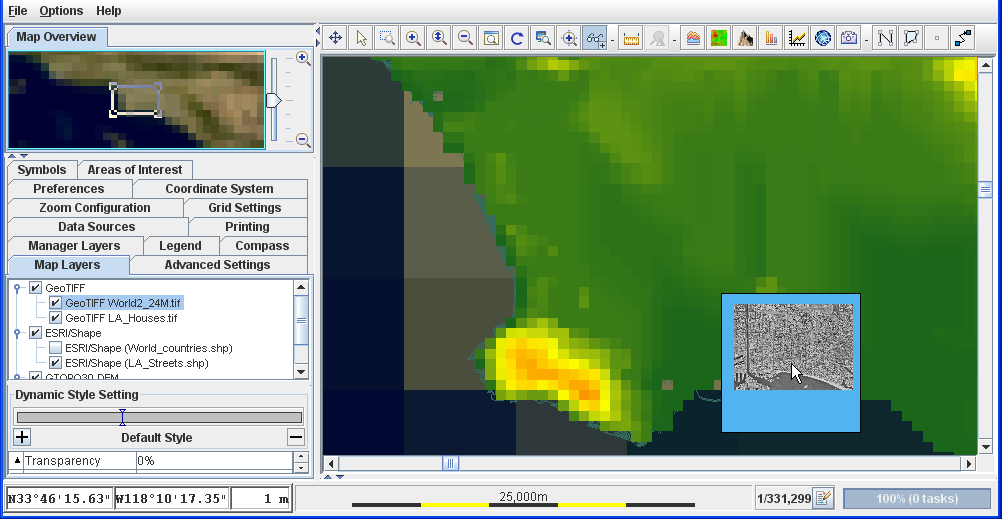 Sublayers
in a Map Displayed Using the See Through Interactor