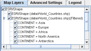 Map Layers
tab showing filtered map layers