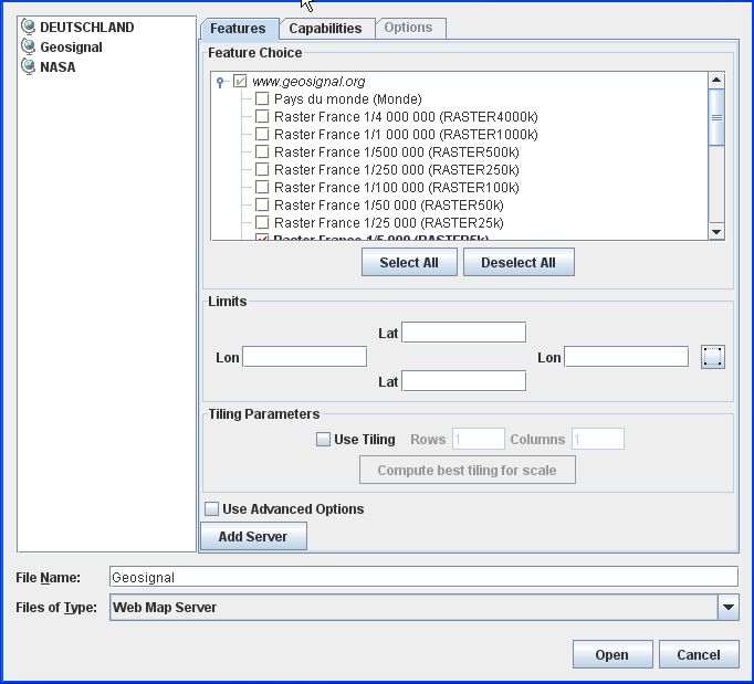 Select
Data Sources pane for a WMS image