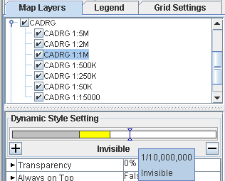 Setting
the map scale with the Dynamic Style Setting bar