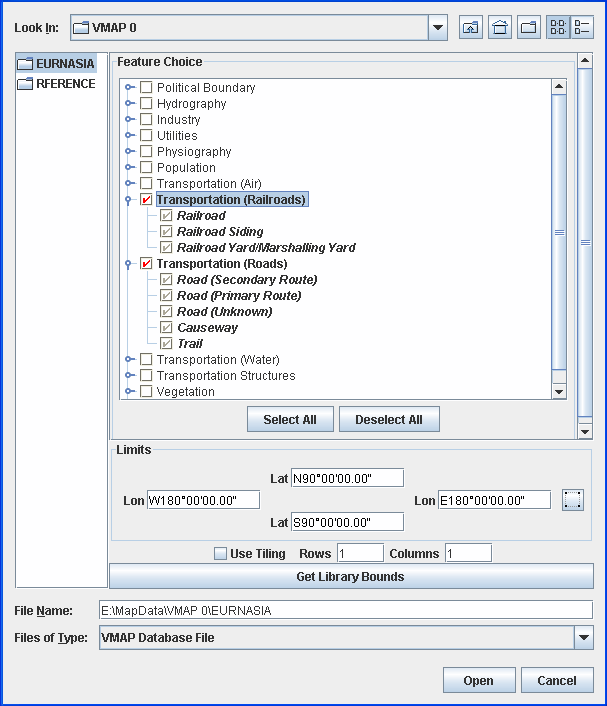 Select
Data Sources pane for a VMAP file