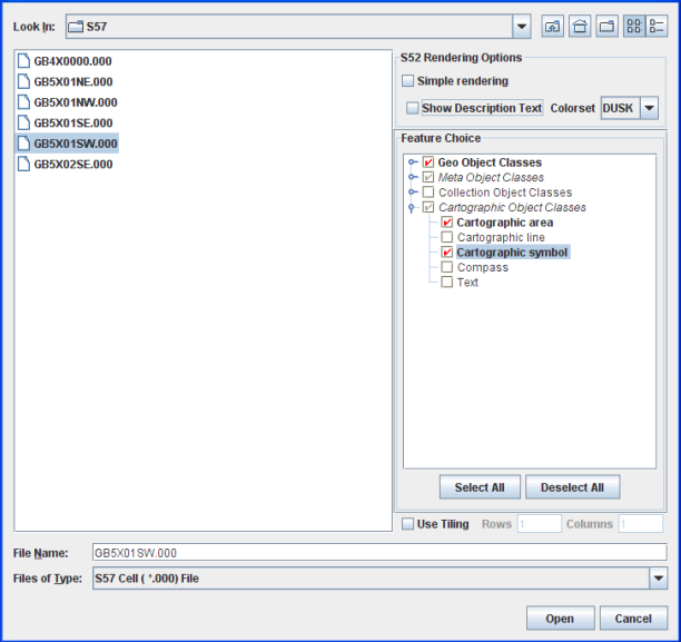 Select
Data Sources pane for an S57 file or catalog database file