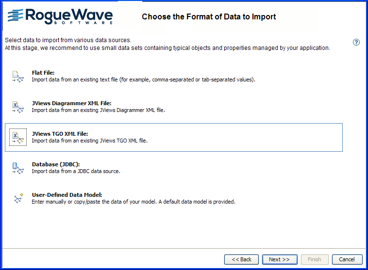 Selecting
JViews TGO data file format