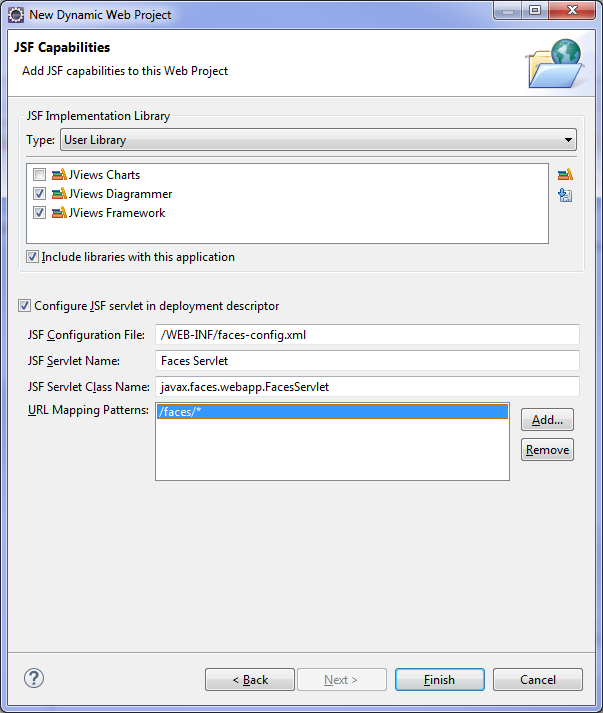 Eclipse
New Dynamic Web Project window with check boxes and *.jsp URL Mapping
Pattern selected.